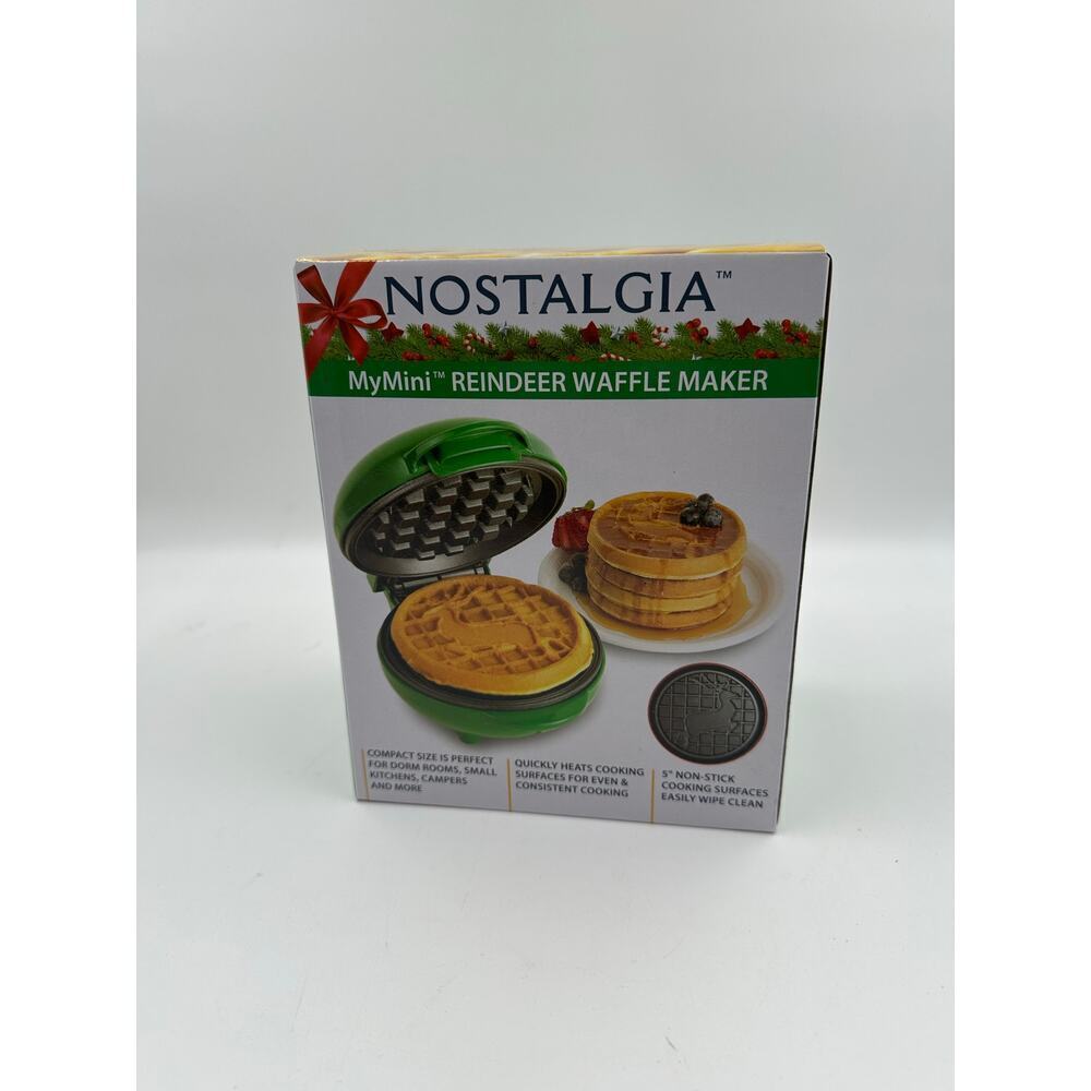 Nostalgia MyMini Reindeer Waffle Maker Non-stick Easily Clean 5 inch (Brand New)